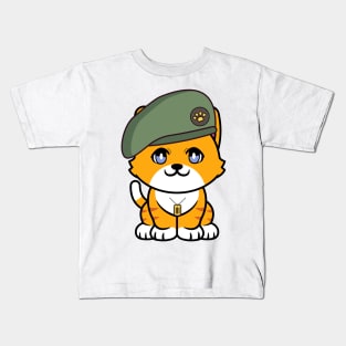 Green Beret orange cat Kids T-Shirt